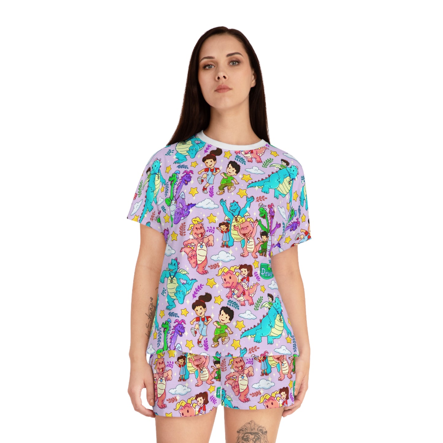 Dragon tales Pattern Women's Short Pajama Set – Fun Pastel AOP Sleepwear