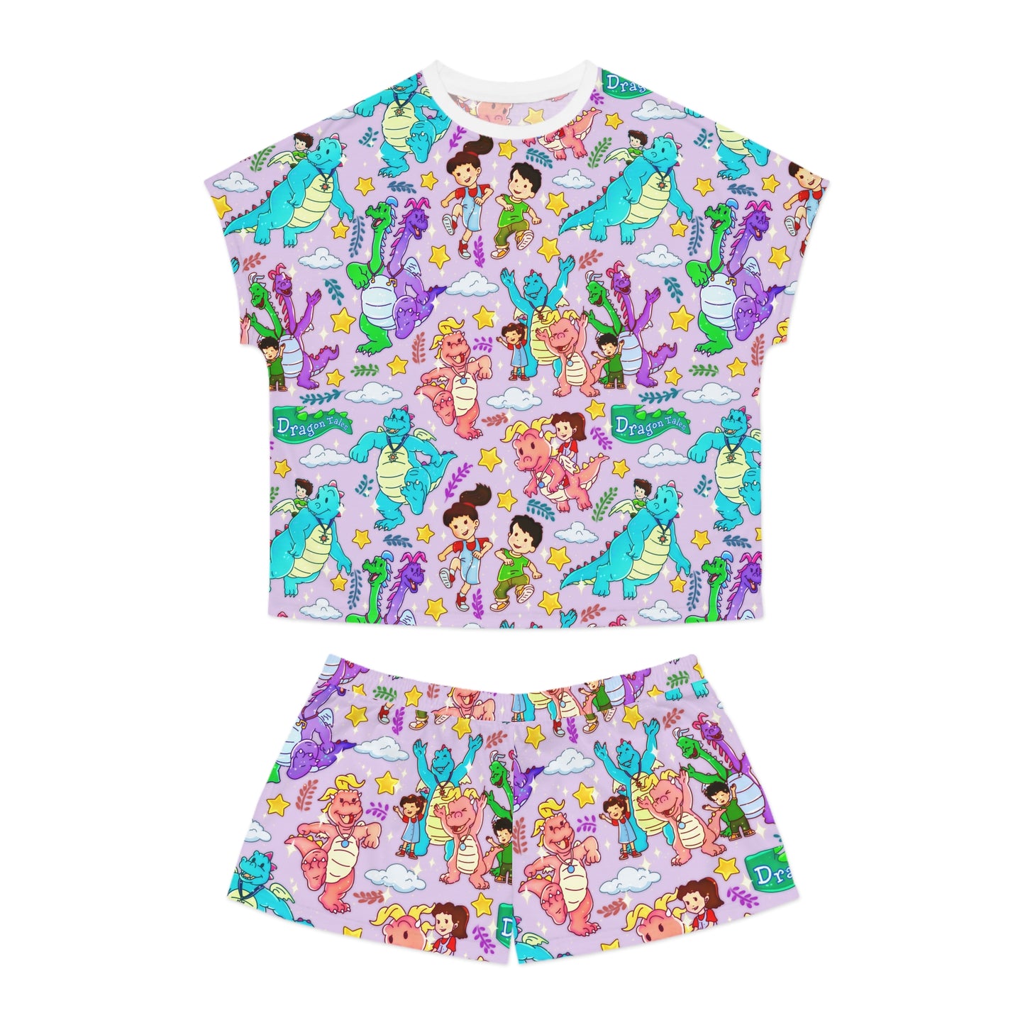 Dragon tales Pattern Women's Short Pajama Set – Fun Pastel AOP Sleepwear