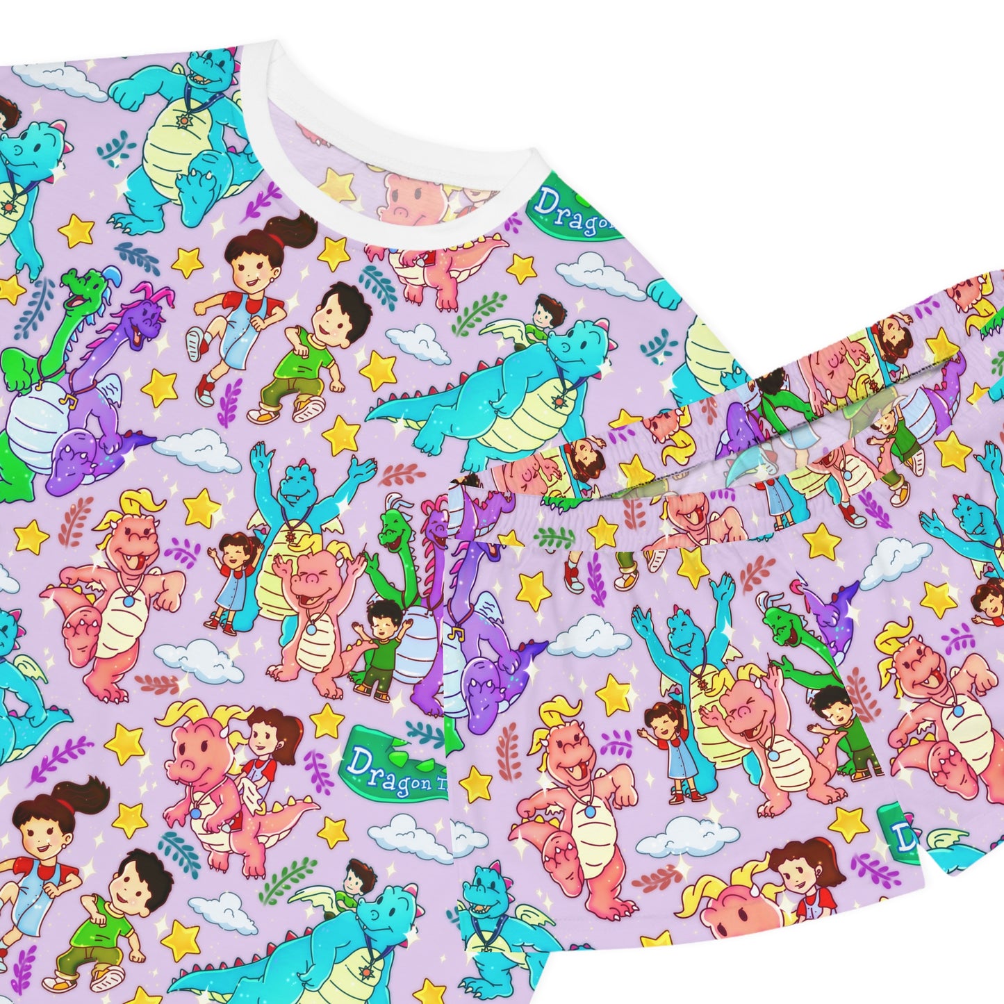 Dragon tales Pattern Women's Short Pajama Set – Fun Pastel AOP Sleepwear