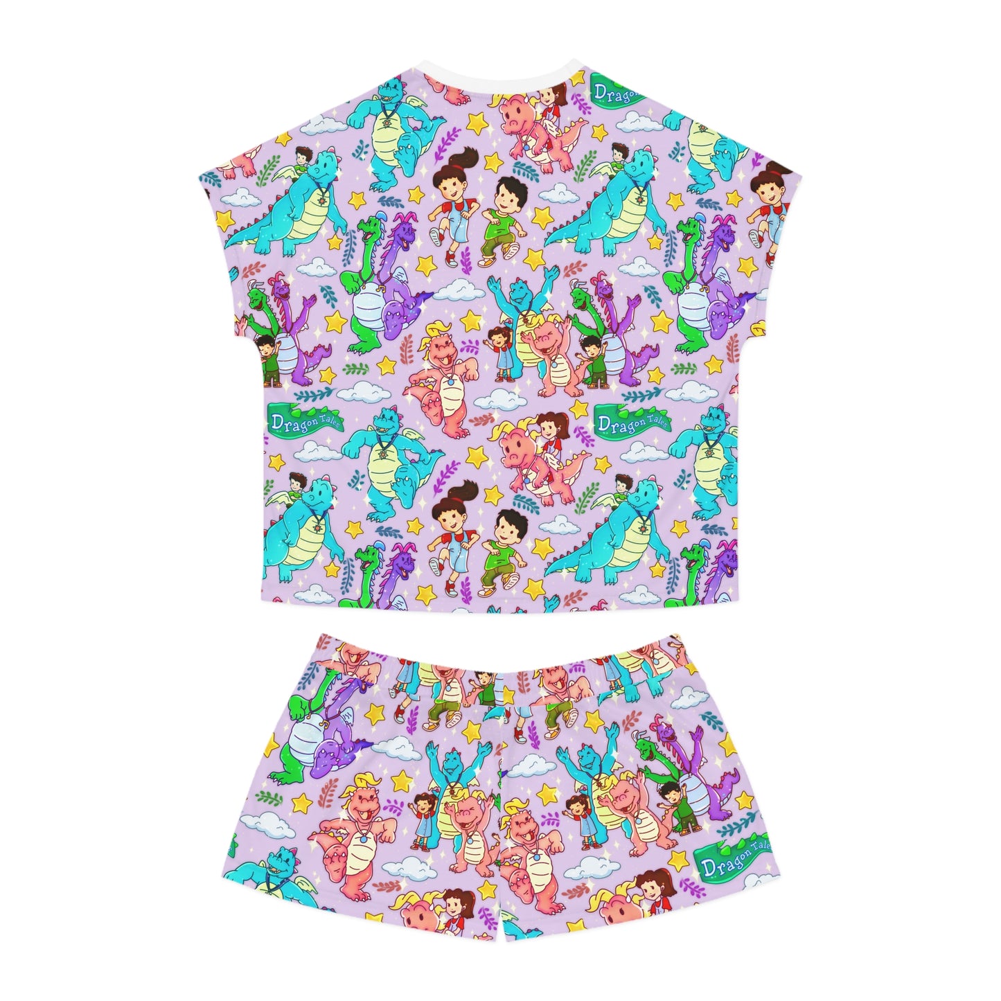 Dragon tales Pattern Women's Short Pajama Set – Fun Pastel AOP Sleepwear